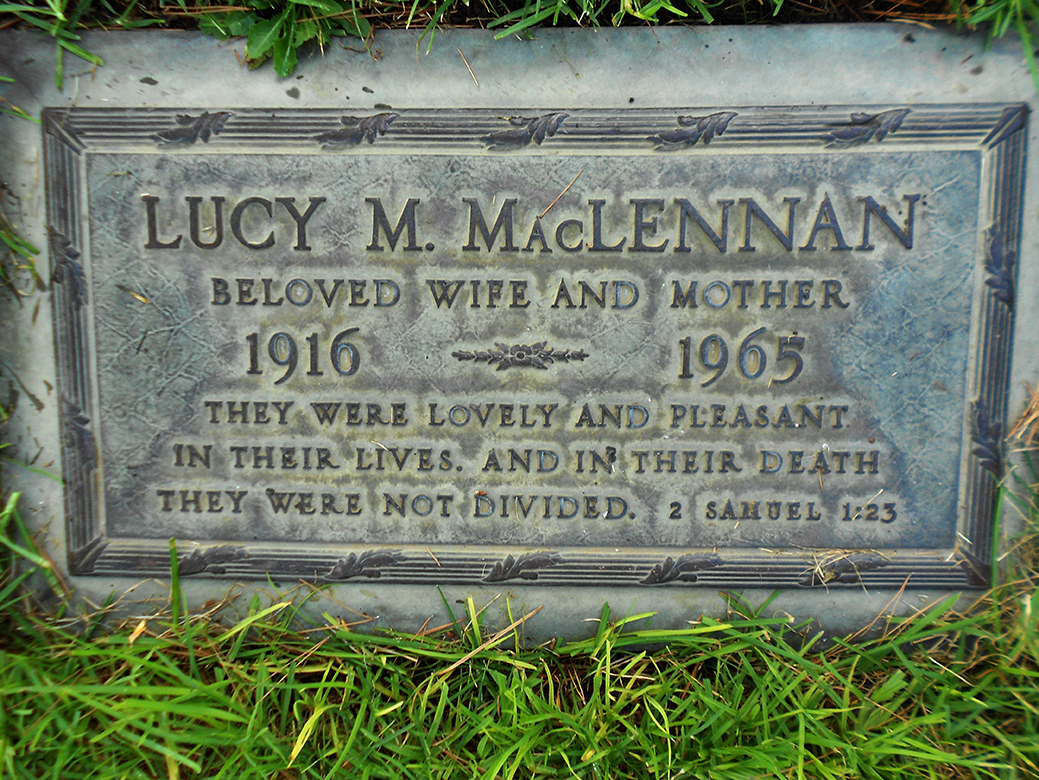 Photo of headstones/Lucy M MacLennan 1916-1965 hdstn Hollywood Forest Lawn